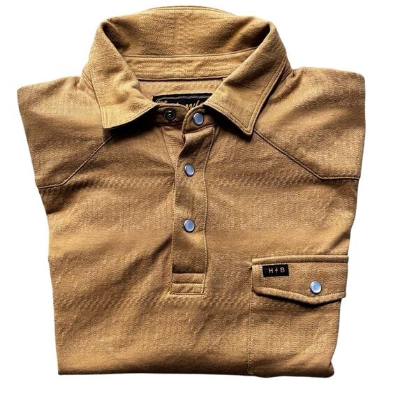Howler Bros Ranchero Western Pearl Snap Short Sleeve Polo Shirt Medium Old Gold - Picture 4 of 8